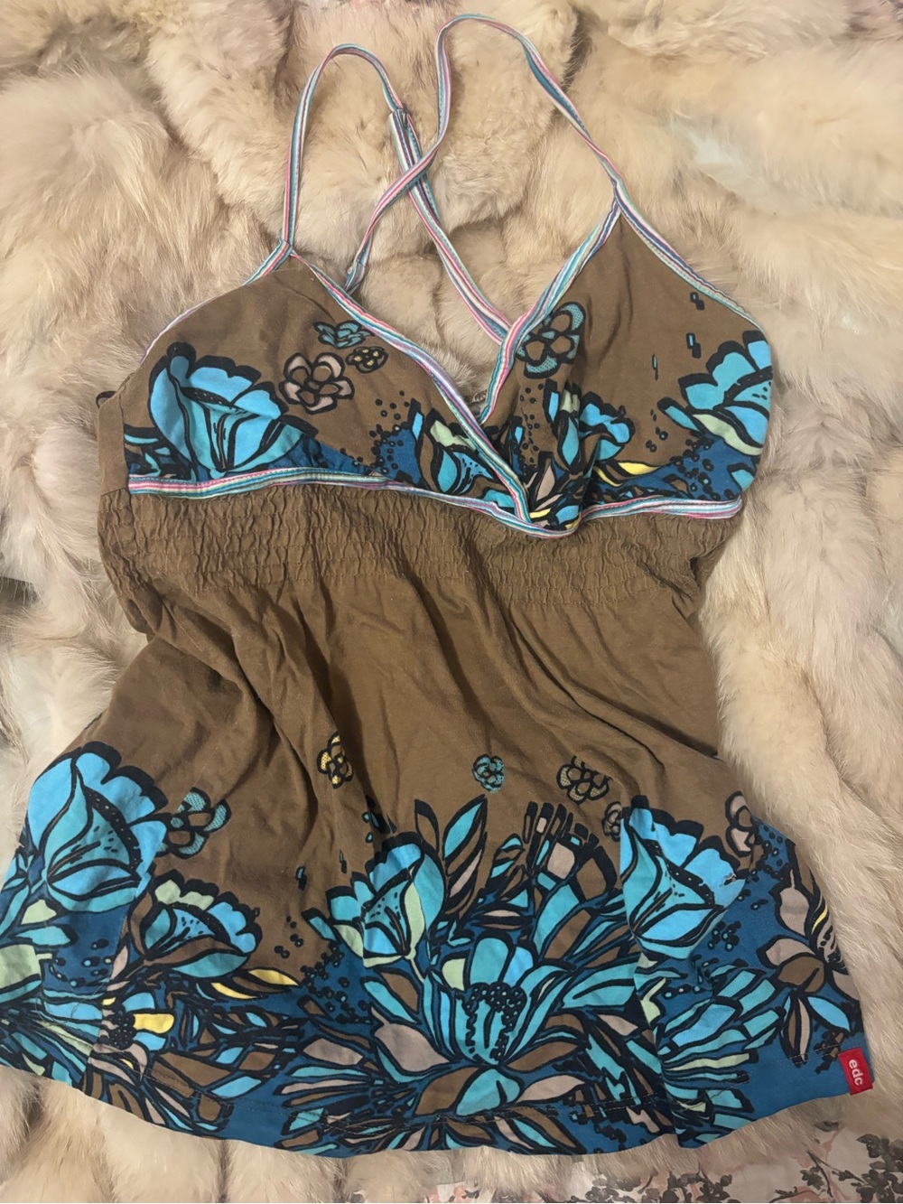 Vintage EDC Espirit Fairy Grunge Women’s Floral Tank Top/Dress in Brown and Blue